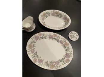 Fine Bone English China By Roslyn, Serving Platter, Serving Bowl And Creamer