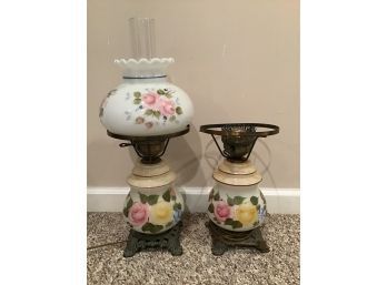Pair Of Handpainted Floral Gone With The Wind Lamps