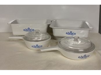 Corning Ware Cornflower Blue Lot - Includes 8x8 Brownie Pan,  Loaf Pans, 2  Skillets With Lids