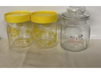 Two Corning And An Anchor Hocking Glass Canisters