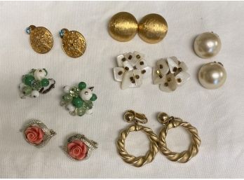 Seven Pair Of Vintage Clip On Earrings. Avon, Trifari, Monet, Sara Coventry, Coro, Japan.