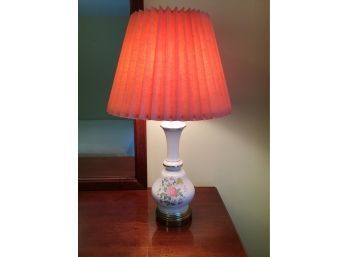 Vintage Floral Lamp With Rose Colored Pleated Shade, 28H