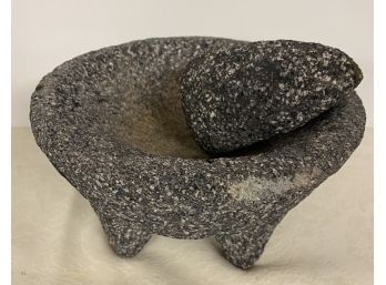Authentic Retro Mexican Mortar And Pestle Made From Volcanic Rock.