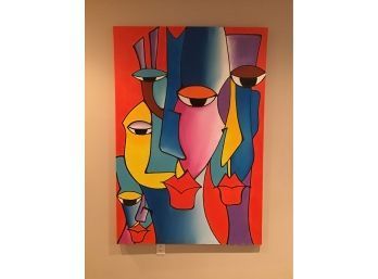 Oversized Colorful Abstract Painting On Canvas, Local Artist, Unsigned, 49.5 X 72 (1 Of 2)