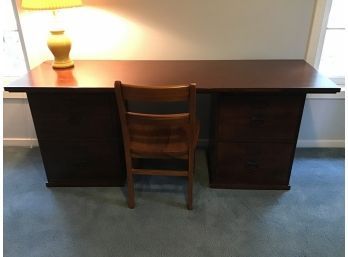 Large Oak Desk With 4 File Drawers