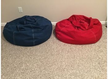 Pair Of Beanbags, Red And Blue Denim
