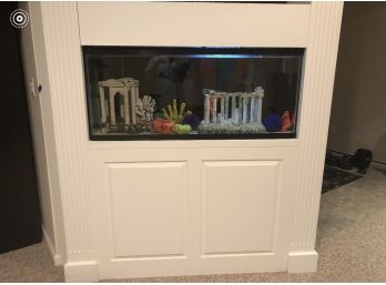 55 Gallon Fish Tank Set Up For Salt Water, Includes Filter, Heater, Salinity Tester, Lights And Decorations