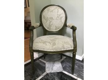 Vintage Richlip-Wayne Oval Back Arm Chair, Green Frame, Grey/Green Velvet Upholstery