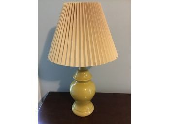 Yellow Ceramic Lamp, Pleated Shade