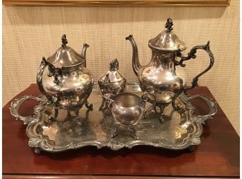 Antique Silver Plated Tea Service With Footed Tray