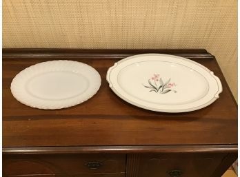 Vintage Oval Serving Platters, Anchor Hocking White, Everglade By Hasley