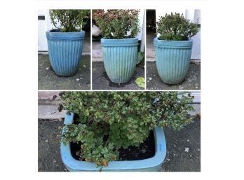 4 Turquoise Ceramic Planters
