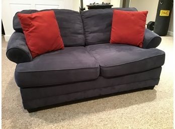 Bauhaus Furniture 2 Cushion Blue Twill Loveseat, Red Pillows