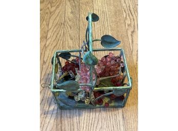 Lovely Metal Basket With Glass Grapes