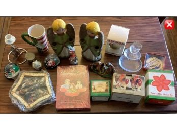 Nice Lot Of Decorative Christmas Decorations. Candleholders, Tree Ornaments. Some Items Never Used !