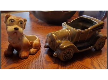 Two 1960s Planters -McCoy Antique Car & Adorable Puppy