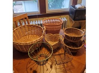 Seven Assorted Woven & Metal Baskets Largest Is 18' Diameter X 8' Tall