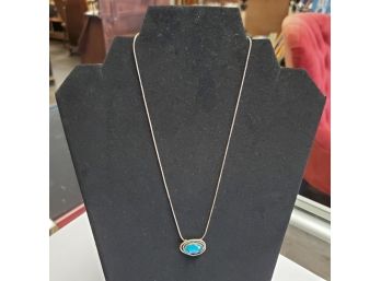 Pretty Sterling Silver Necklace & Blue Stone Pendant