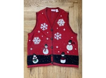Lovely Knitted Christmas Vest Sweater: Snowman, Winter, Ugly Sweater