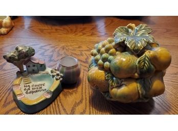 Two Vintage Ceramic Items- Lidded Fruit Jar/ Knick Knack Bix & An Amalfi Ashtray