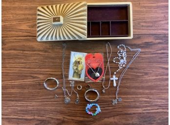 Lot Of Vintage Religious Jewelry Plus Other Costume Jewelry Items And A Vintage Jewelry Box !