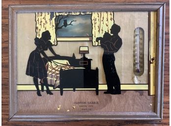 Vintage  Framed Thermometer Advertising Promo Plaque/ Silhouette. Clinton Garage, Clinton, CT.