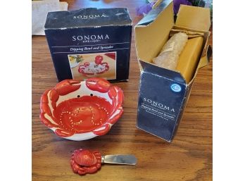 Two NEW In Box Sonoma Nantucket Collection Crab Dipping Bowl & Crab Spreader