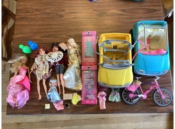 Vintage Lot Of Barbies And Accessories ! Clothes, TWO Jeeps, A Bicycle And Other Items.