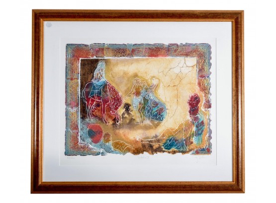 Signed Roy Tonkin Framed Multi-colored 'Solstice II' Carborundum Etching On Paper