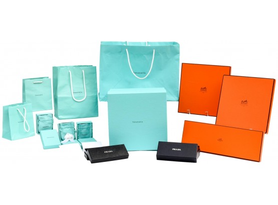 Collection Of Designer Gift Boxes And Bags - Tiffany, Hermes And Prada