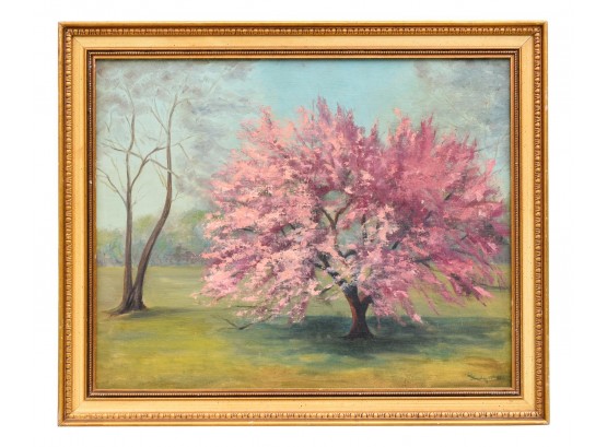 Signed Pat Sandquist 1960 Oil On Board Painting Titled 'Spring Blossom'