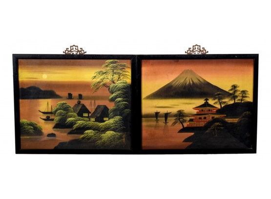Pair Of Beautiful Signed Antique Framed Japanese Silk Art