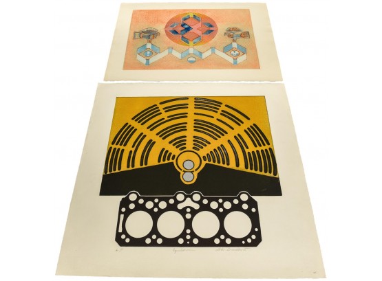 Lola Breidbart Mid-Century Signed Artist Proof Intaglio Print Titled 'Equilibrium' And One Unsigned Print