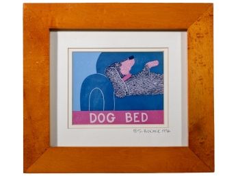 Signed Stephen Huneck Framed Print 'Dog Bed' Dated 1996