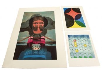 Lola Breidbart Mid-Century Signed Artist Proof Intaglio Prints Titled 'Variation 4' And One Unsigned Print