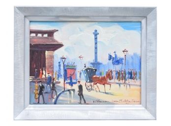 Signed Oil On Board Painting Depicting Trafalgar Square In London