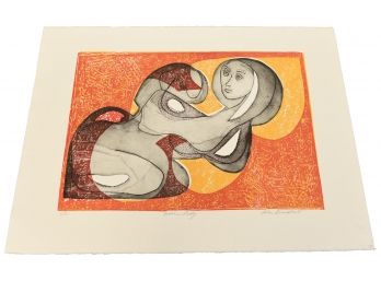 Lola Breidbart Mid-Century Signed And Numbered Intaglio Print Titled 'Moon Lady'