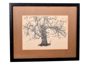 Framed Ink And Brush Painting Titled 'New Leaves'