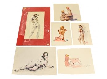 Collection Of Six Signed Jules Nude Watercolor Paintings