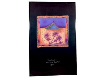 Signed D.G. Smith Graphic Colorful Art Print 'Pyramid & Palm Trees' Winner Of 1986 NYC Art Expo
