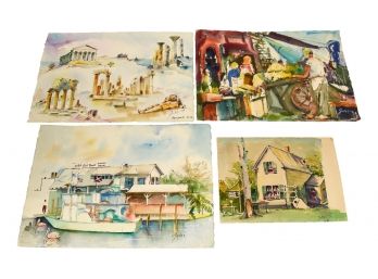 Collection Of Four Signed Jules Watercolor Paintings