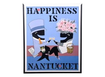Signed Maggie Meredith Vintage Print 'Happiness Is Nantucket' With Inscriptions