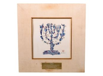 Signed Ben Shahn Hand Colored Menorah Lithograph With Inscriptions