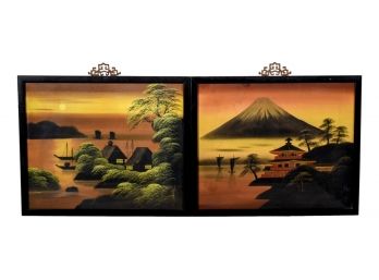 Pair Of Beautiful Signed Antique Framed Japanese Silk Art