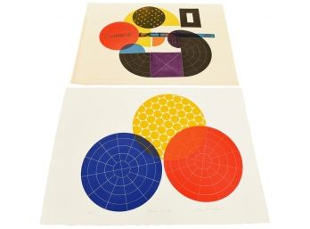 Lola Breidbart Mid-Century Signed Intaglio Print Titled 'Three Circles' And One Unsigned Print