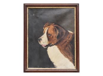 Unsigned Oil On Canvas Painting Of A Saint Bernard Dog