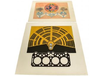 Lola Breidbart Mid-Century Signed Artist Proof Intaglio Print Titled 'Equilibrium' And One Unsigned Print
