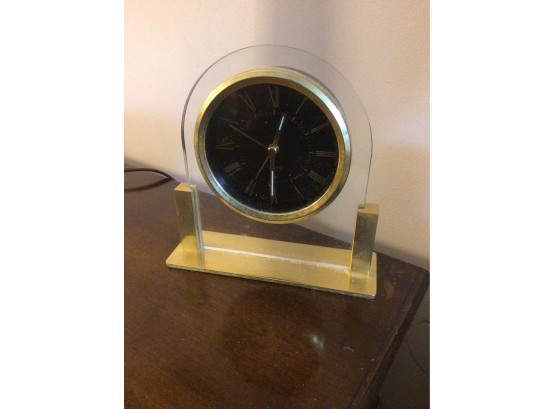 Glass And Metal Rounded Alarm Clock With Roman Numeral Numbers