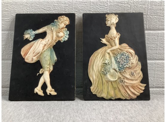 Wall Plaques Of Victorian Ara Man And Women With Light Blue Shading