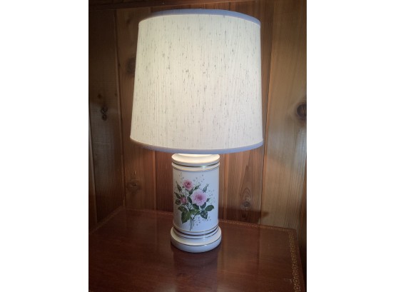White Table Lamp With Pink Floral Design And White Shade #2